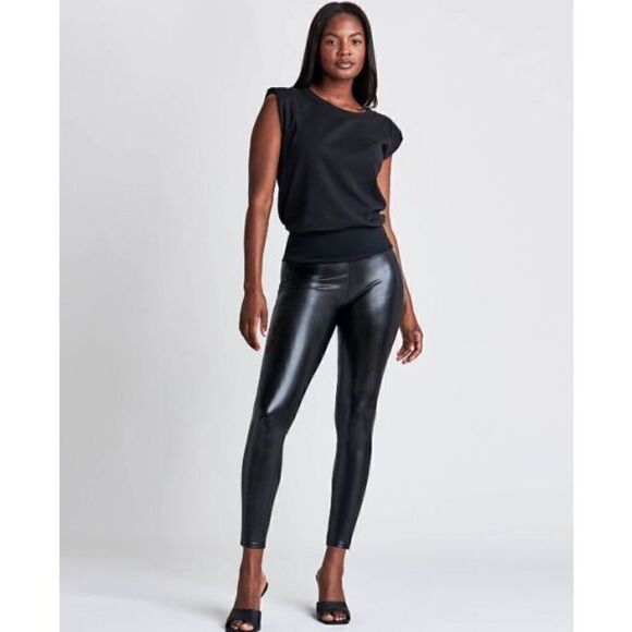 ASSETS by SPANX Women's All Over Faux Leather Leggings in Black NWOT Size Small - Picture 1 of 10